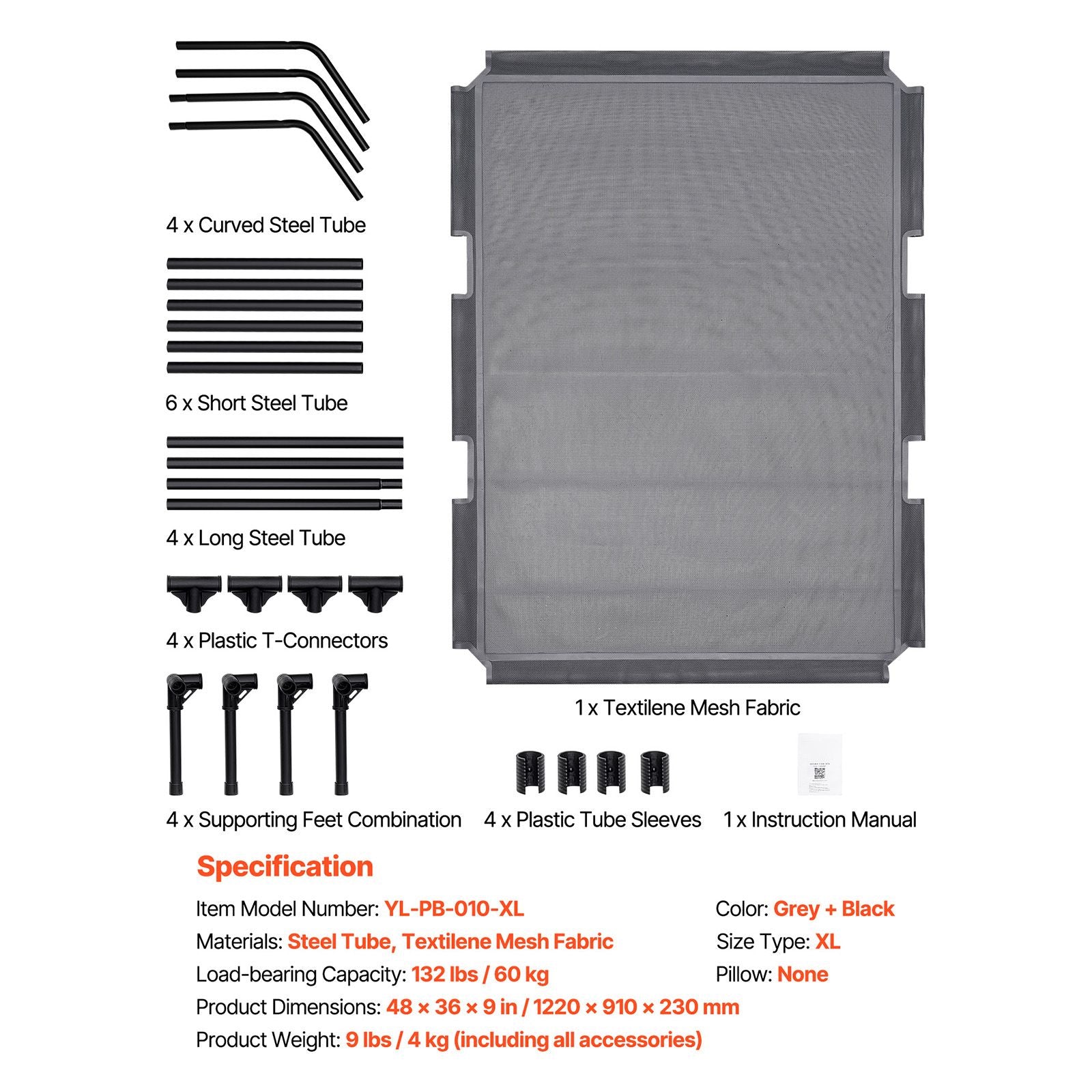 Elevated Dog Bed for Large Dogs, Portable Raised Dog Cot with Steel