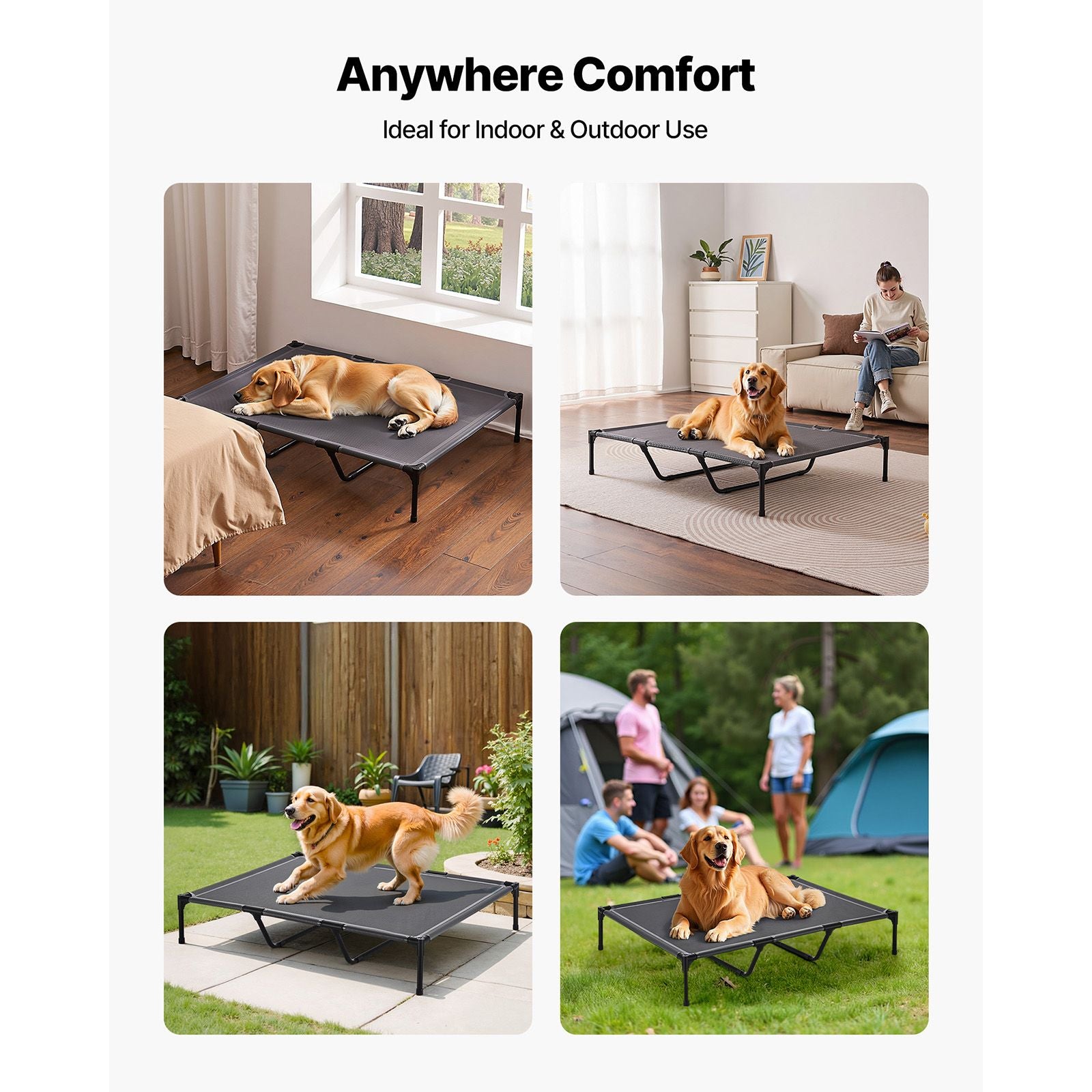 Elevated Dog Bed for Large Dogs, Portable Raised Dog Cot with Steel