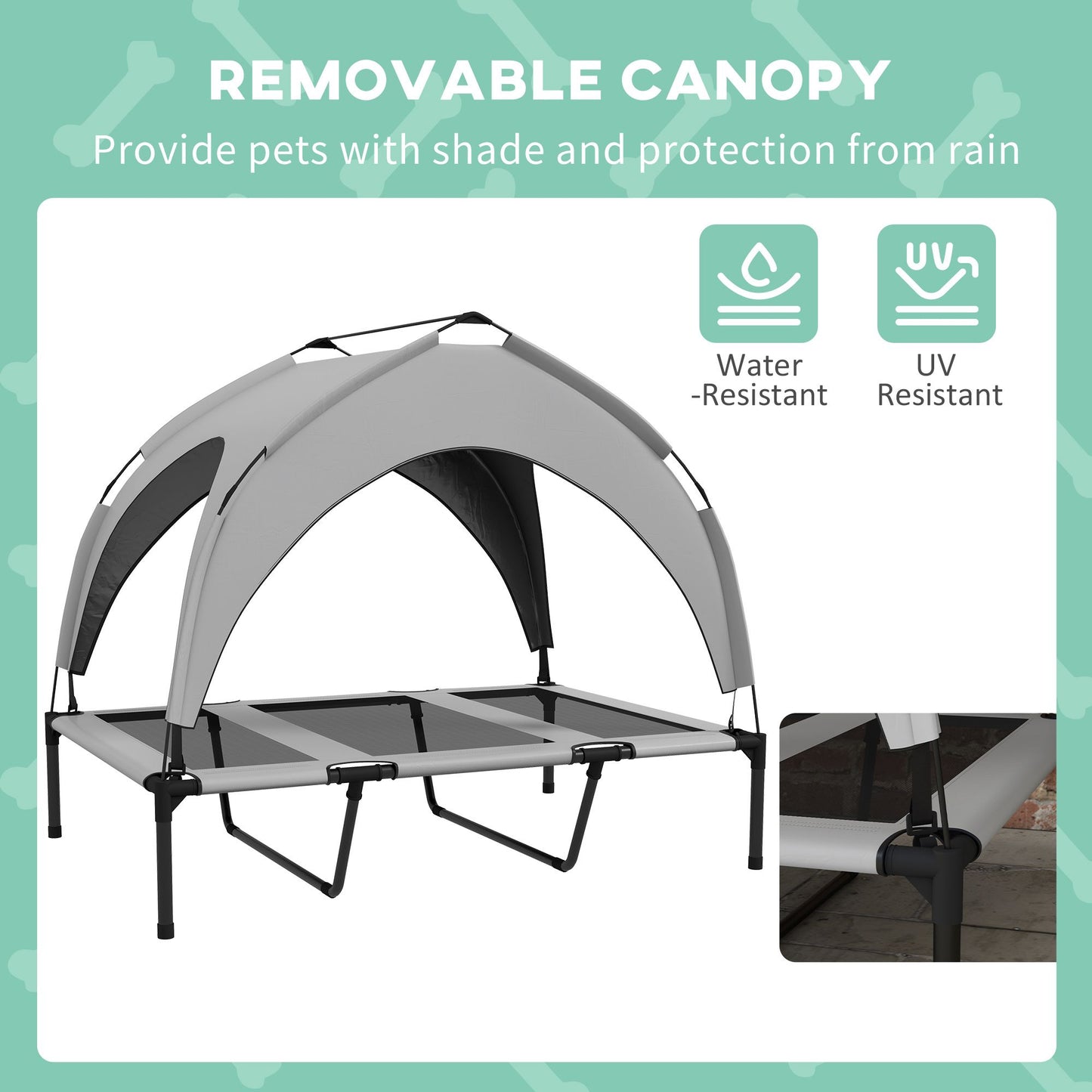 Elevated Dog Bed with Canopy, Raised Outdoor Pet Bed for Camping