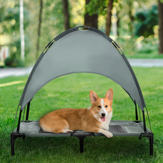 Elevated Dog Bed with Removable Canopy, Outdoor Dog Cot with UV