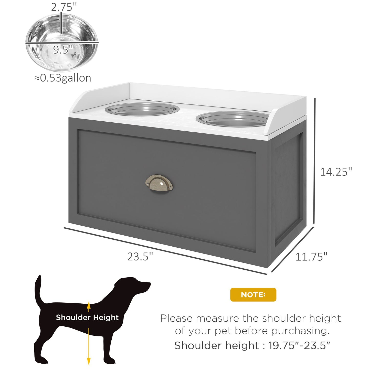 Elevated Dog Bowl Station with Storage Drawer 21L Capacity & 2