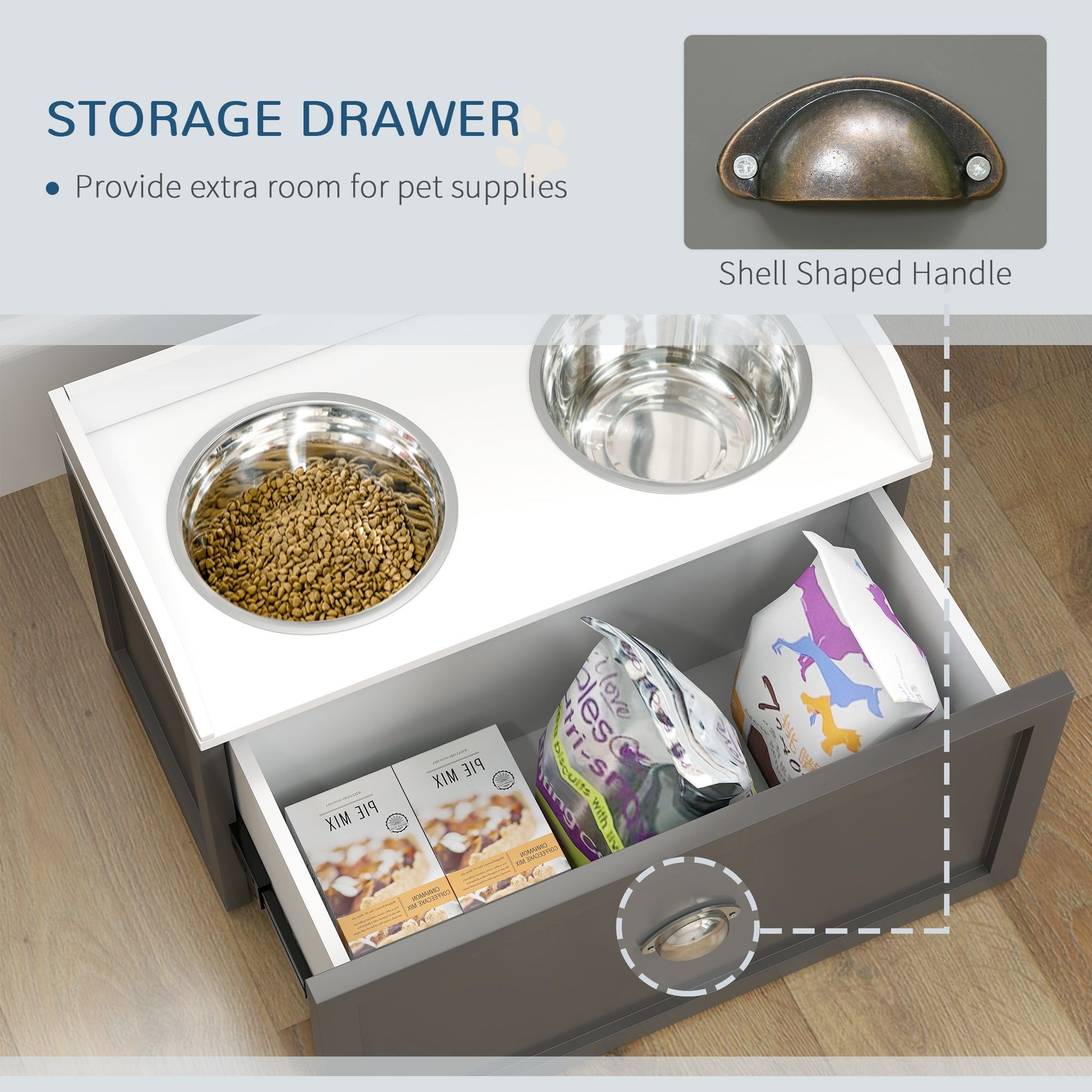 Elevated Dog Bowl Station with Storage Drawer 21L Capacity & 2