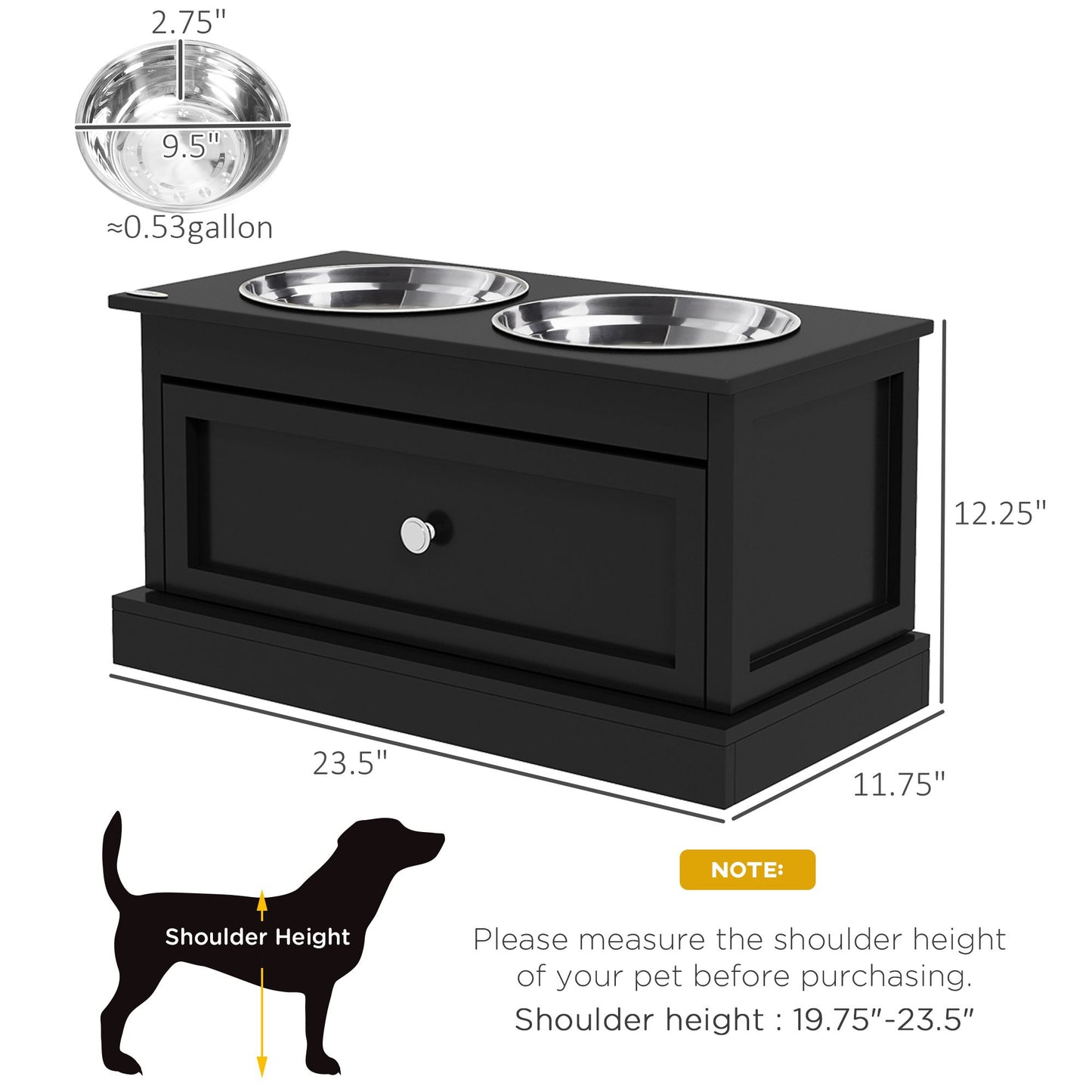 Elevated Dog Bowls with Storage Drawer, Raised Dog Bowl Stand
