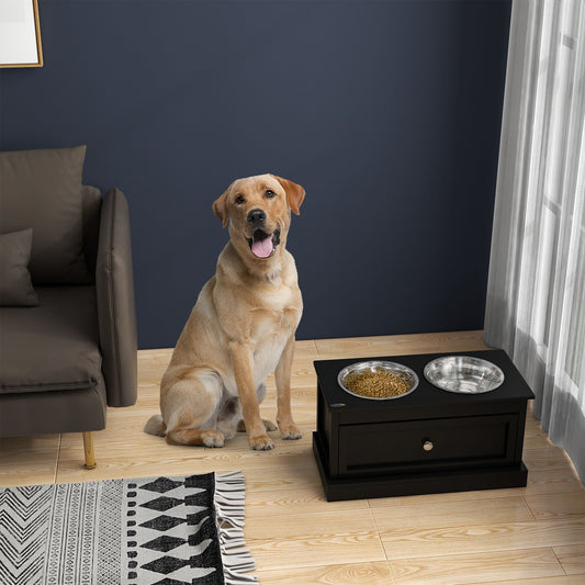 Elevated Dog Bowls with Storage Drawer, Raised Dog Bowl Stand