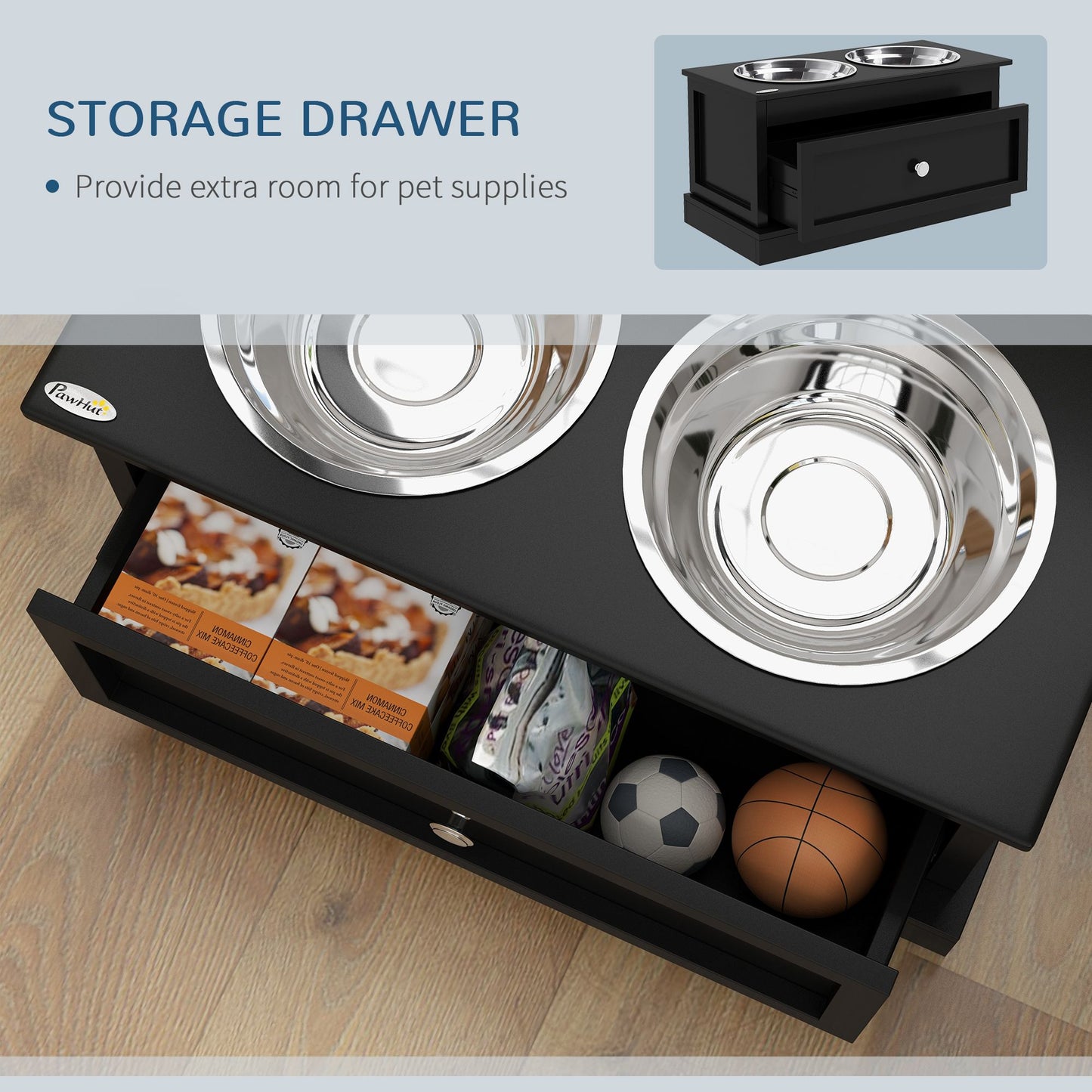 Elevated Dog Bowls with Storage Drawer, Raised Dog Bowl Stand
