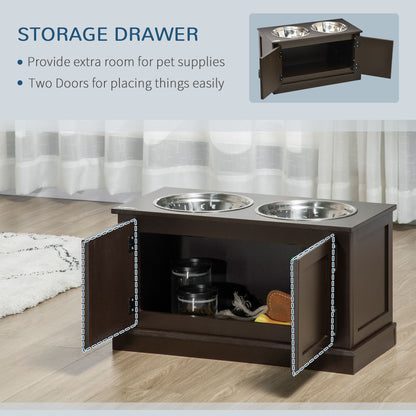 Elevated Dog Bowls with Storage, Two Stainless Steel Bowls