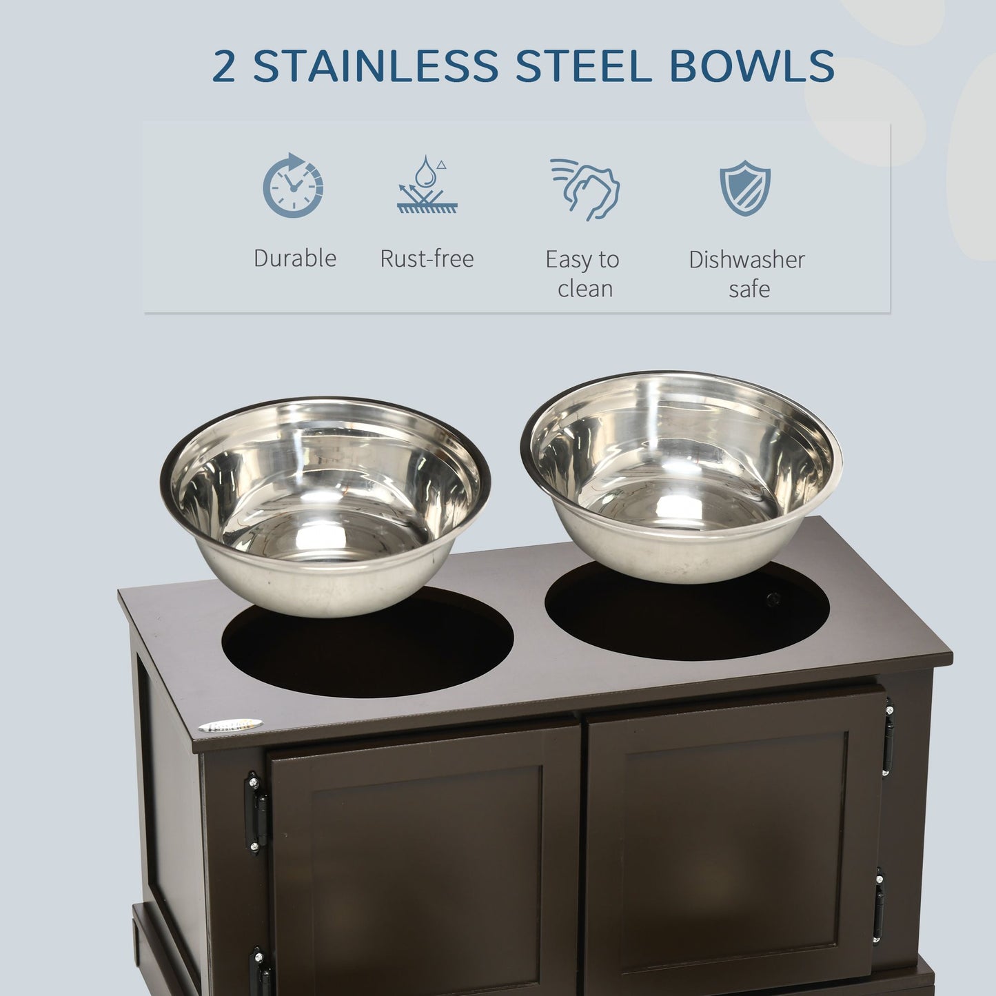 Elevated Dog Bowls with Storage, Two Stainless Steel Bowls
