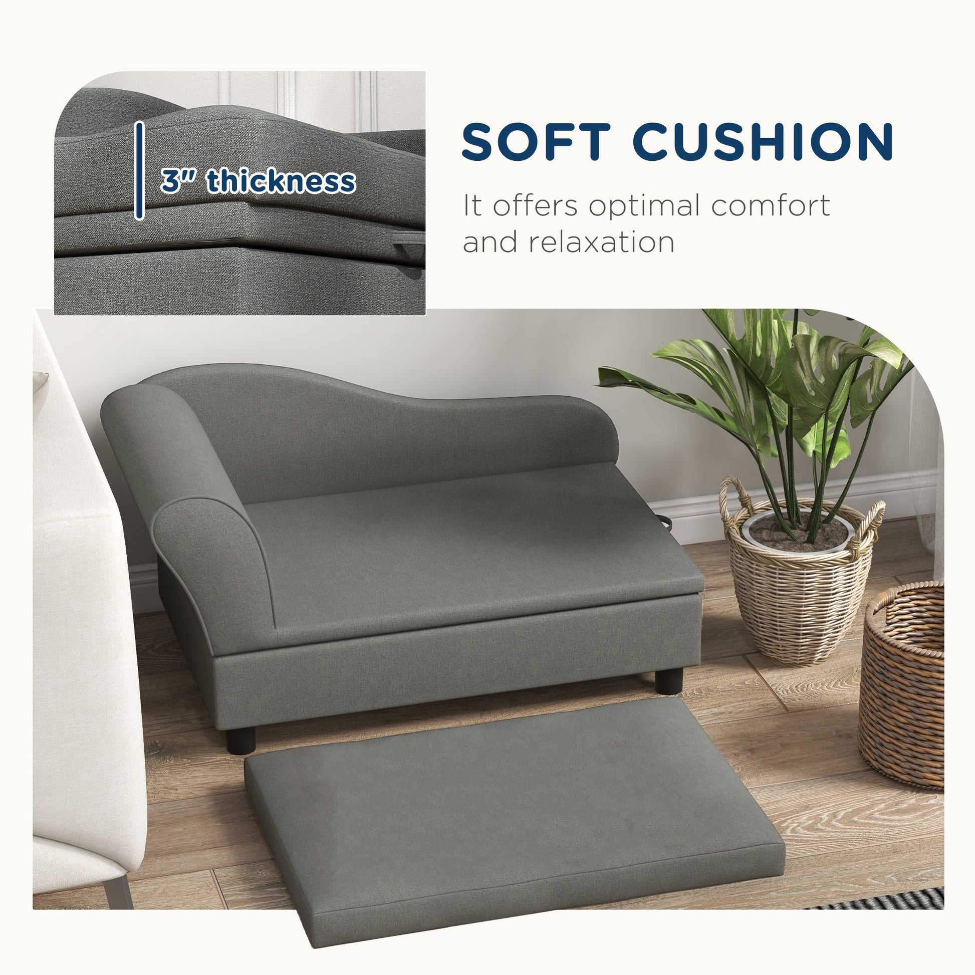 Elevated Dog Sofa Pet Bed with Storage Soft Cushion