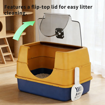 Enclosed Cat Litter Box, Orange - Odor-Locking, Spacious