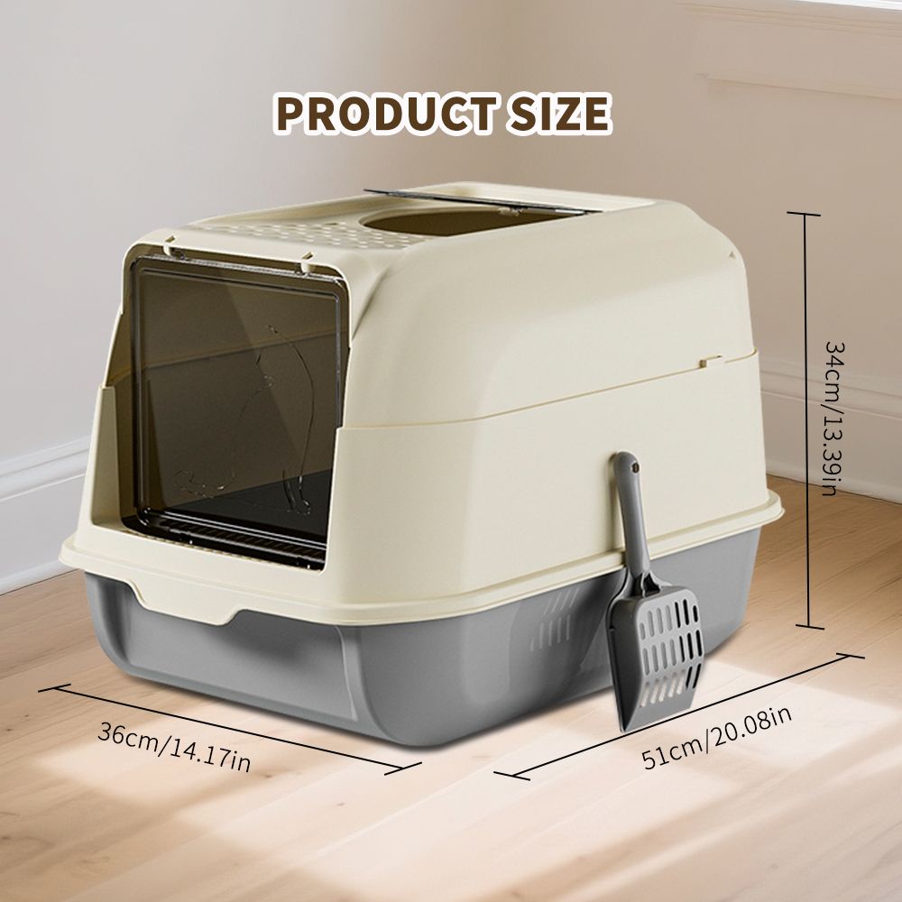 Extra Large Dual-Entry Cat Litter Box, Convertible Open/Enclosed