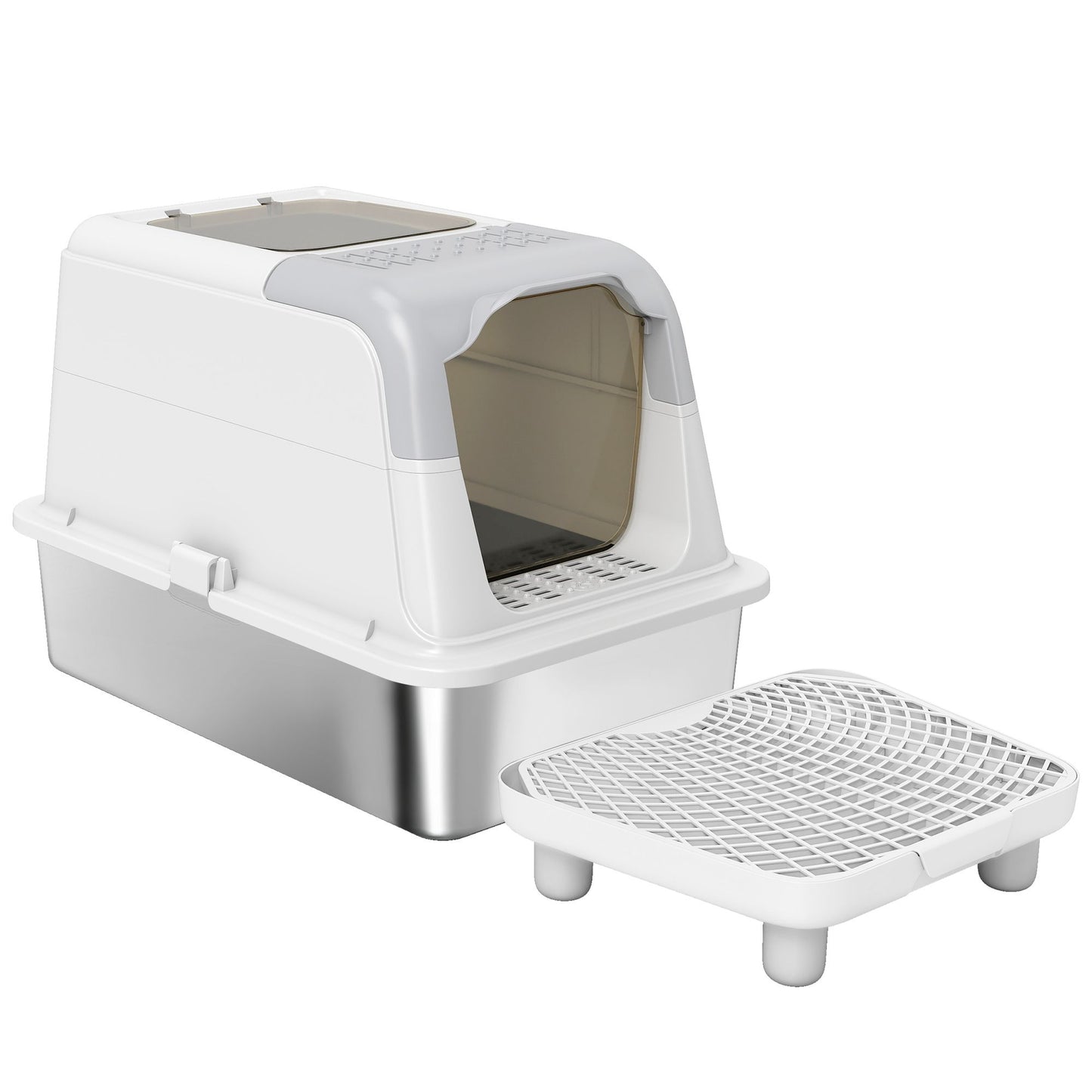 Extra Large Stainless Steel Litter Box, Enclosed Cat Litter Box