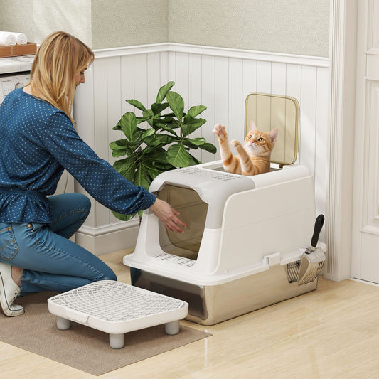 Extra Large Stainless Steel Litter Box, Enclosed Cat Litter Box
