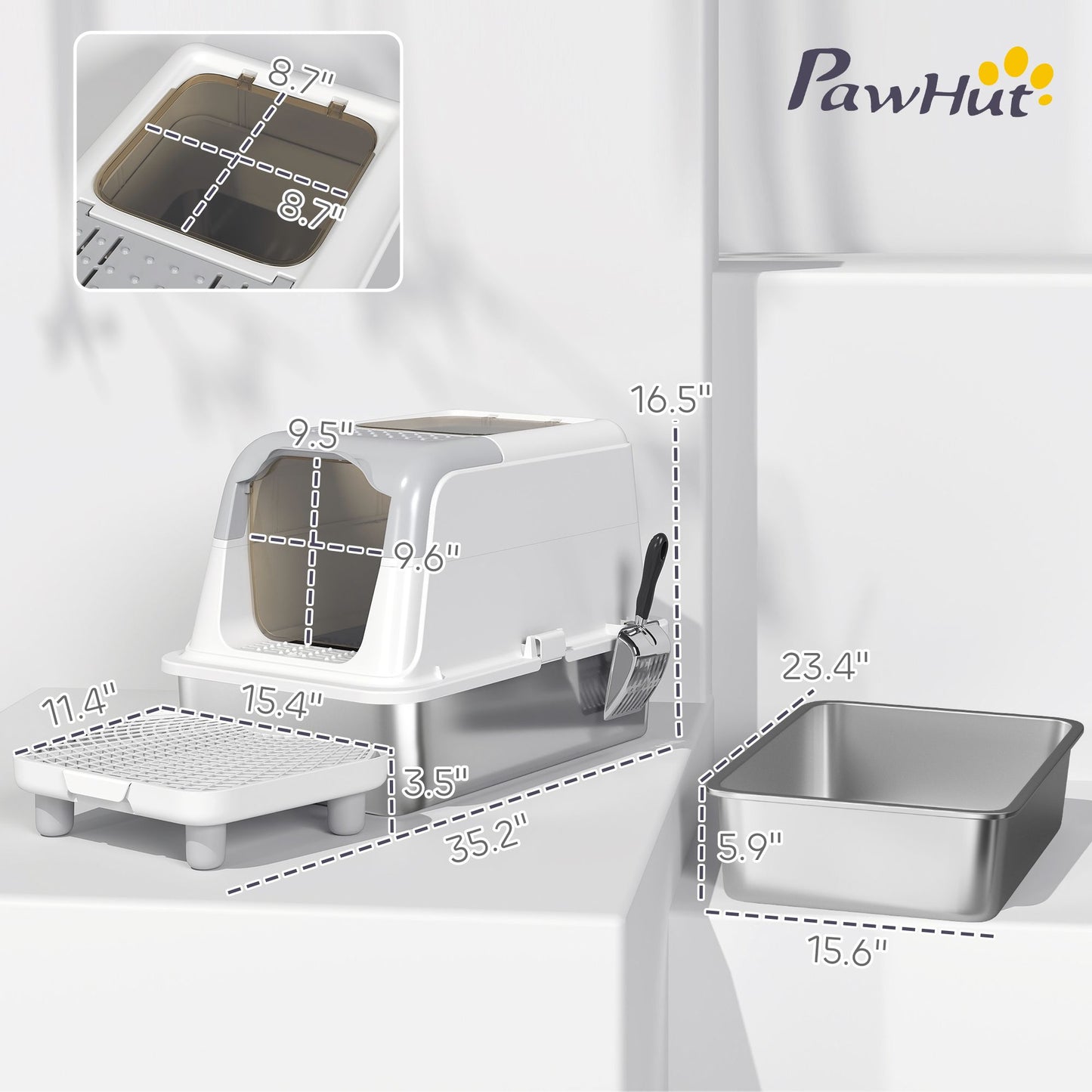 Extra Large Stainless Steel Litter Box, Enclosed Cat Litter Box