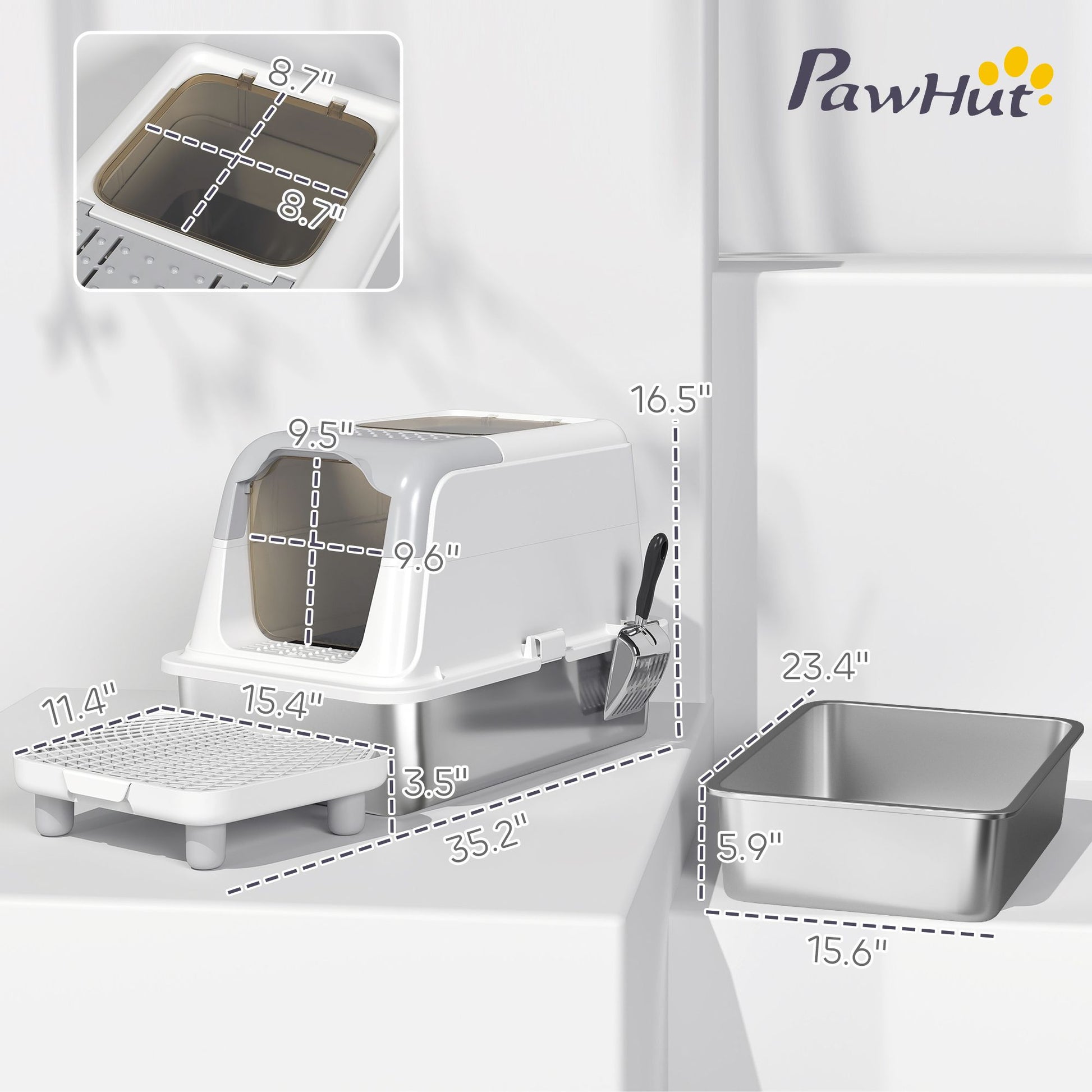 Extra Large Stainless Steel Litter Box, Enclosed Cat Litter Box