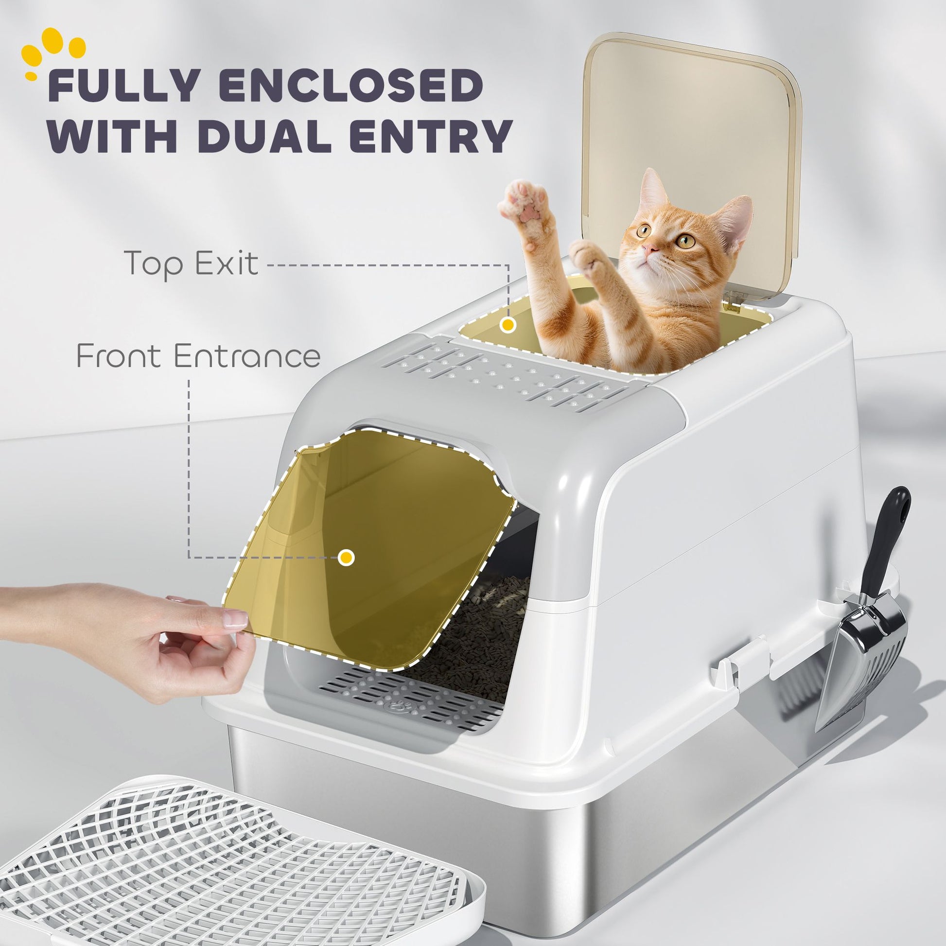 Extra Large Stainless Steel Litter Box, Enclosed Cat Litter Box