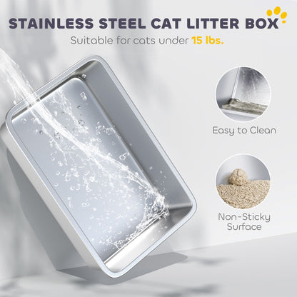 Extra Large Stainless Steel Litter Box, Enclosed Cat Litter Box