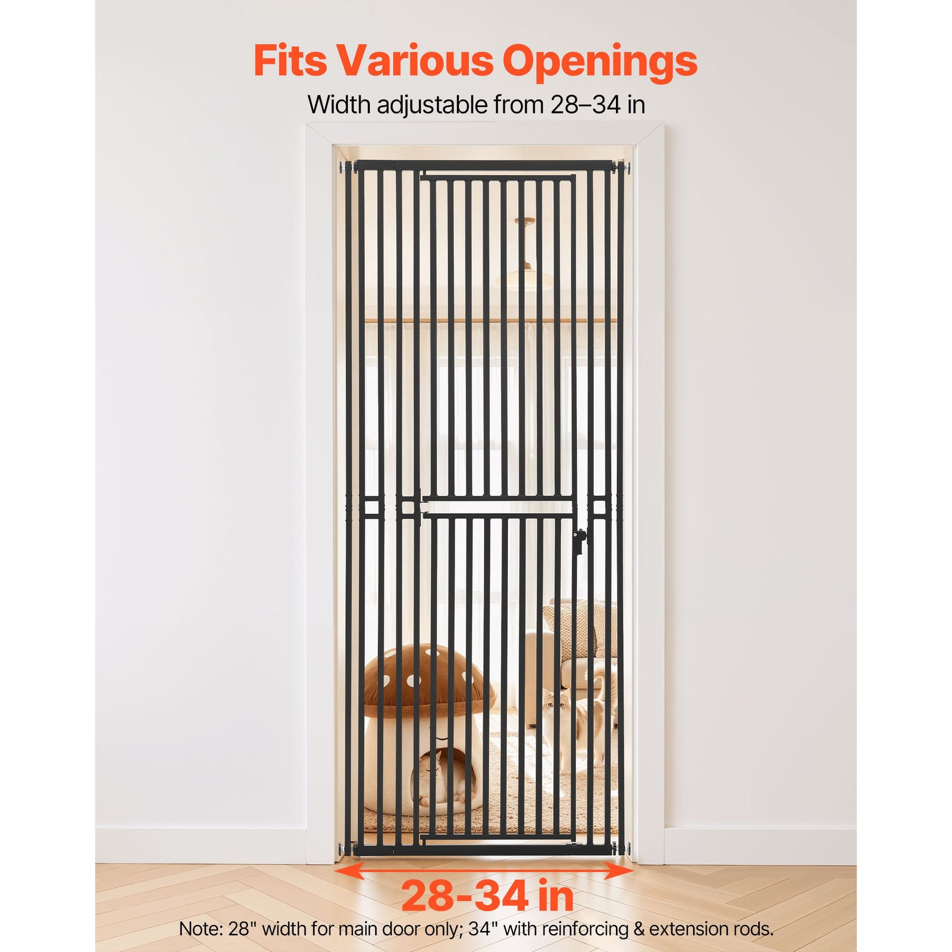 Extra Tall Pet Gate for Cats, 28-34 in Adjustable Width, 78.7