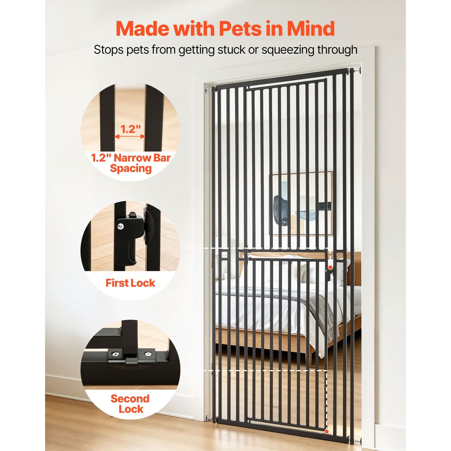 Extra Tall Pet Gate for Cats, 28-34 in Adjustable Width, 78.7