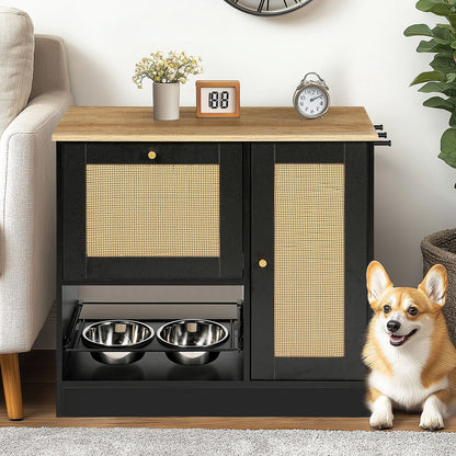 Feeding Station with 2 Lockers, Pet Feeding Station with 2 Elevated
