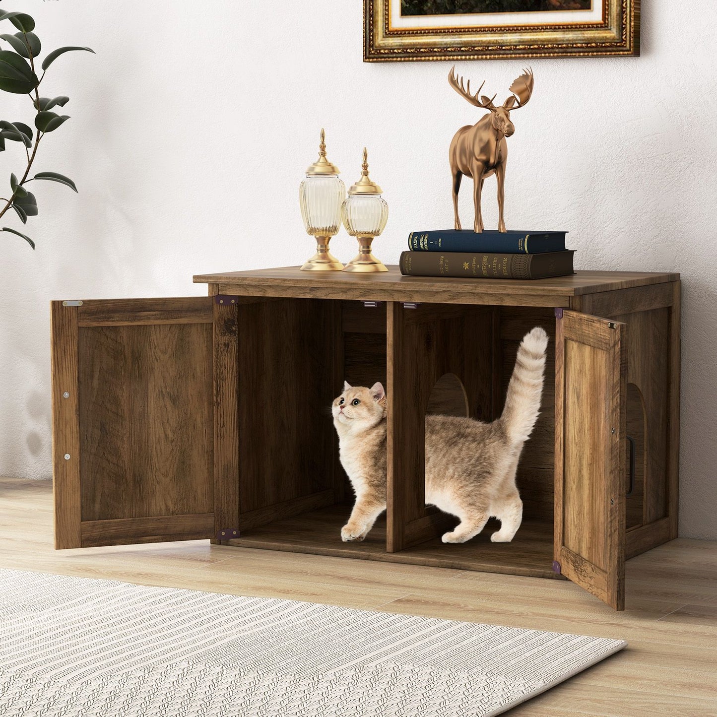 Flip Top Hidden Cat Washroom Furniture with Double Barn Doors