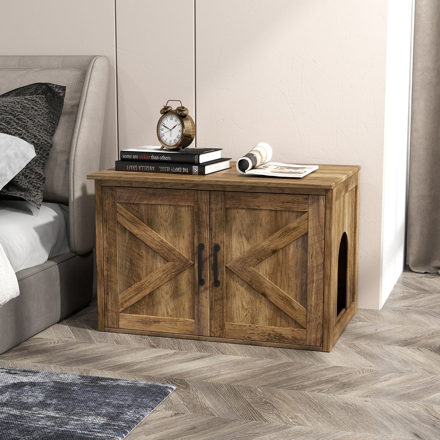 Flip Top Hidden Cat Washroom Furniture with Double Barn Doors