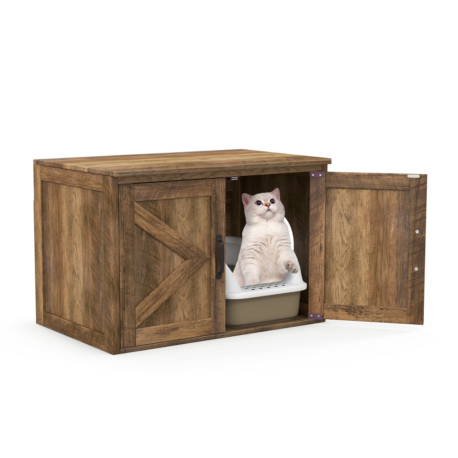 Flip Top Hidden Cat Washroom Furniture with Double Barn Doors