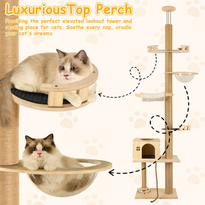 Floor to Ceiling Cat Tree, 6 Level Adjustable Height Climbing Tower