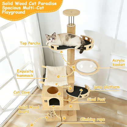 Floor to Ceiling Cat Tree, 6 Level Adjustable Height Climbing Tower