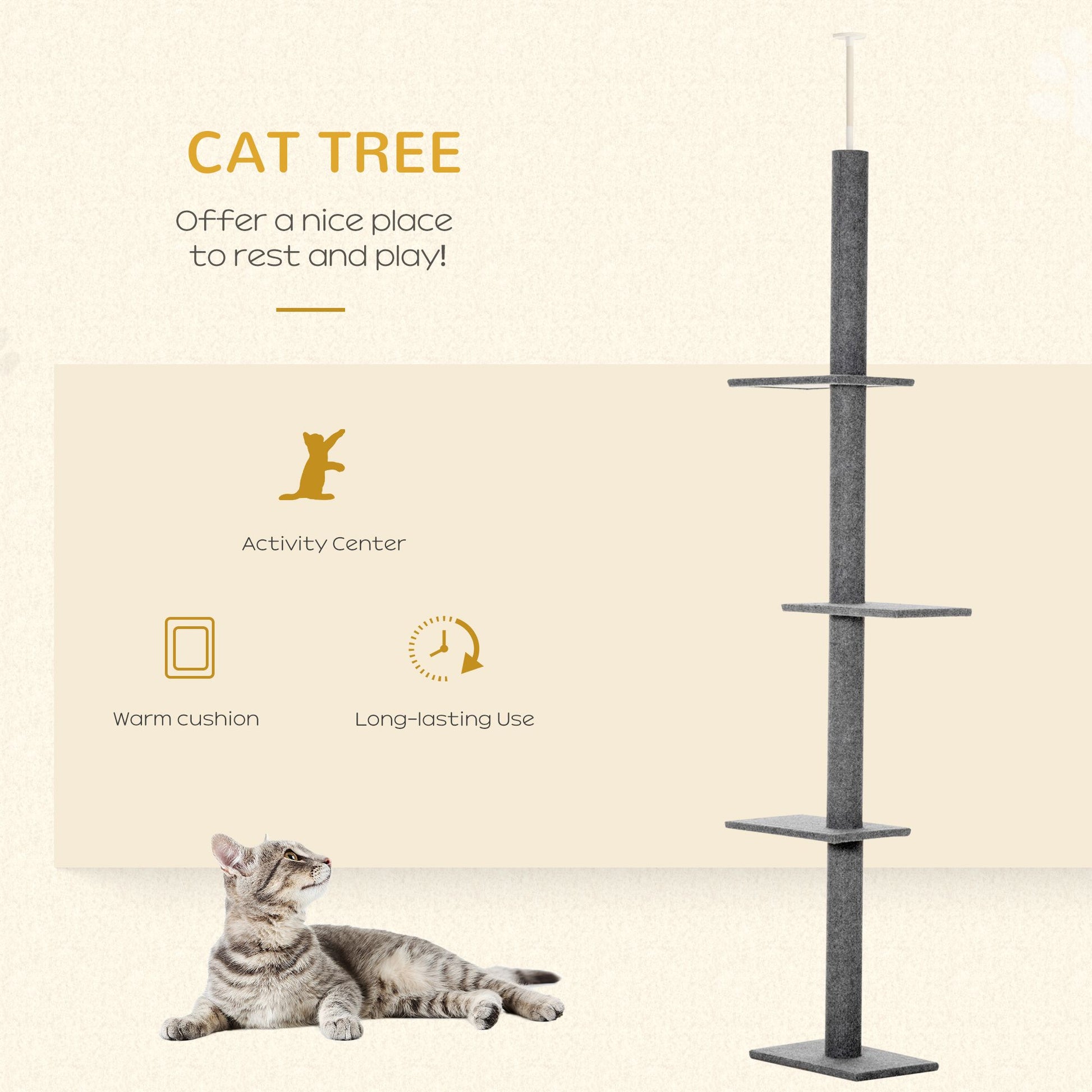 Floor-to-Ceiling Cat Tree Cat Climbing Tower with Sisal-Covered