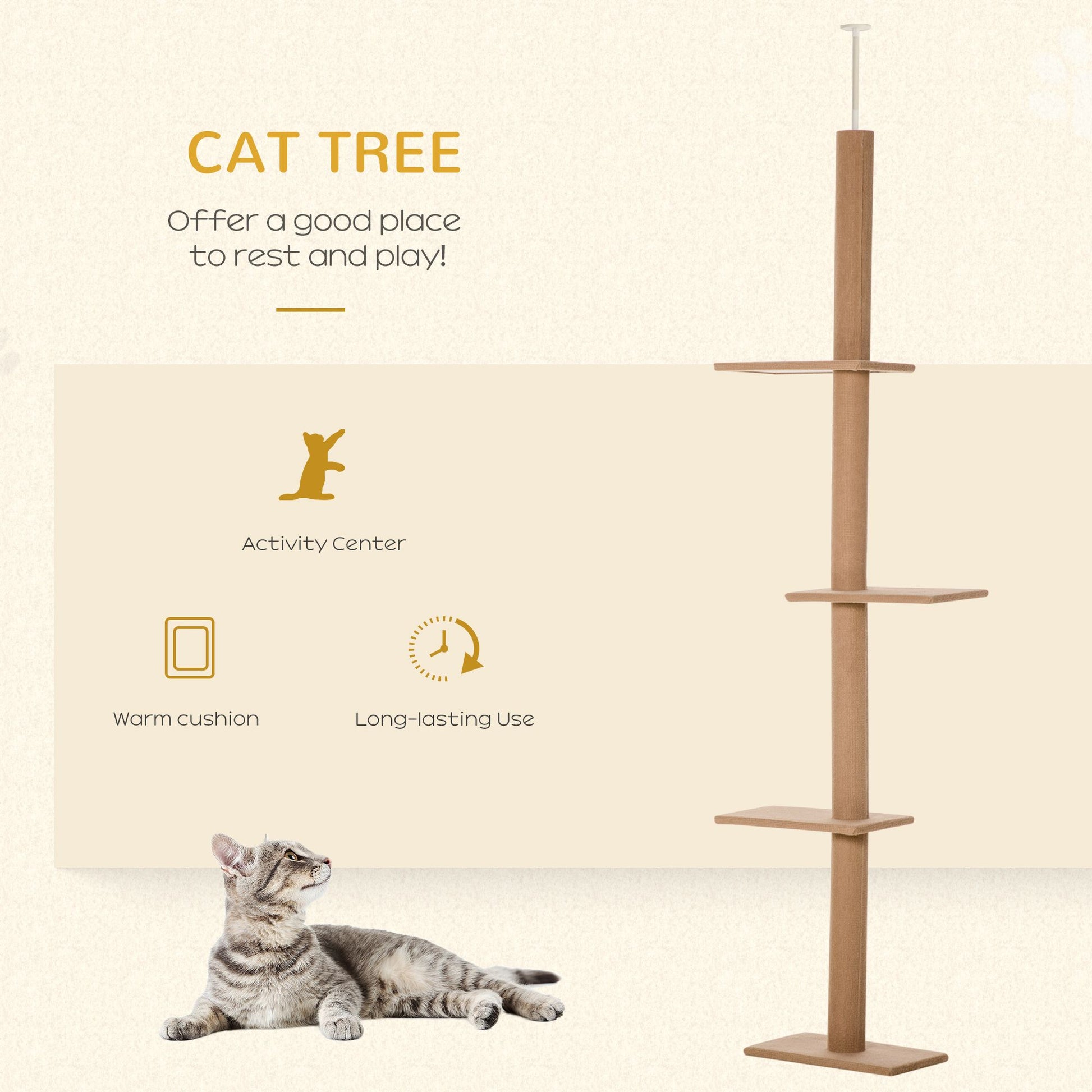 Floor-to-Ceiling Cat Tree Cat Climbing Tower with Sisal-Covered