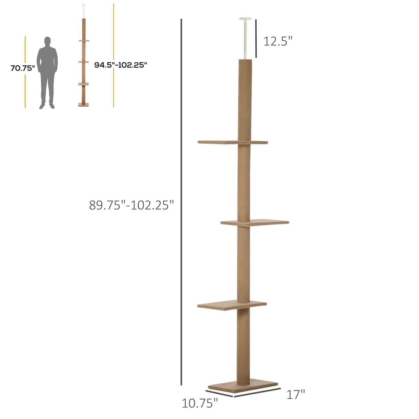 Floor-to-Ceiling Cat Tree Cat Climbing Tower with Sisal-Covered