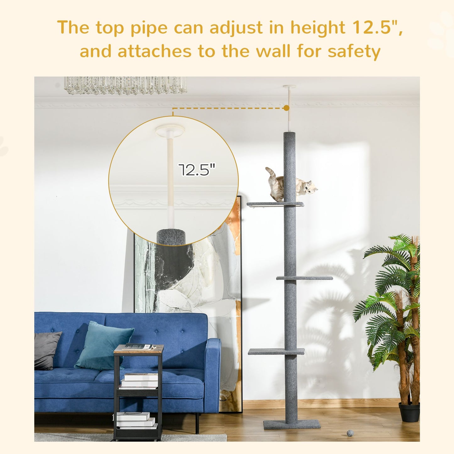 Floor-to-Ceiling Cat Tree Cat Climbing Tower with Sisal-Covered