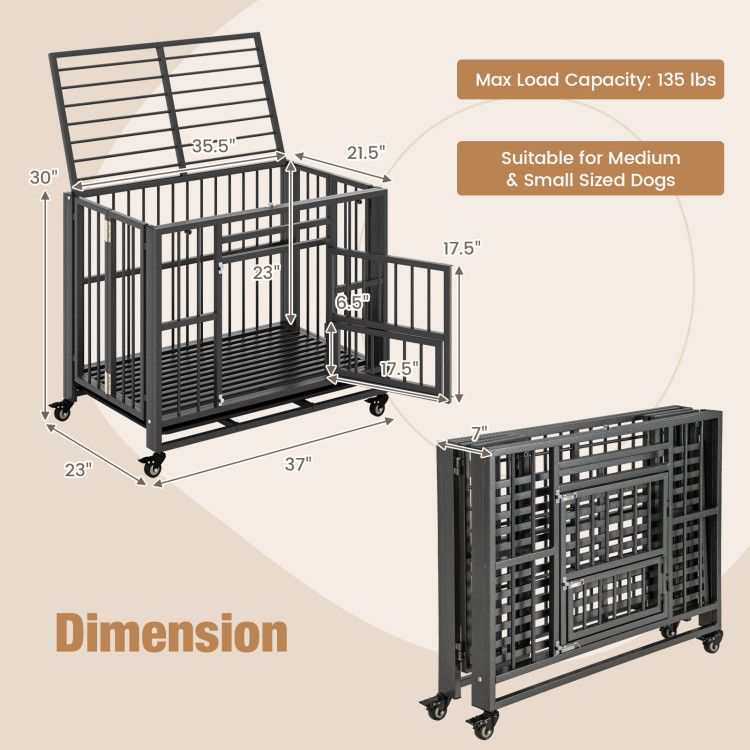 Foldable Heavy-Duty Metal Dog Cage Chew-Proof Dog Crate