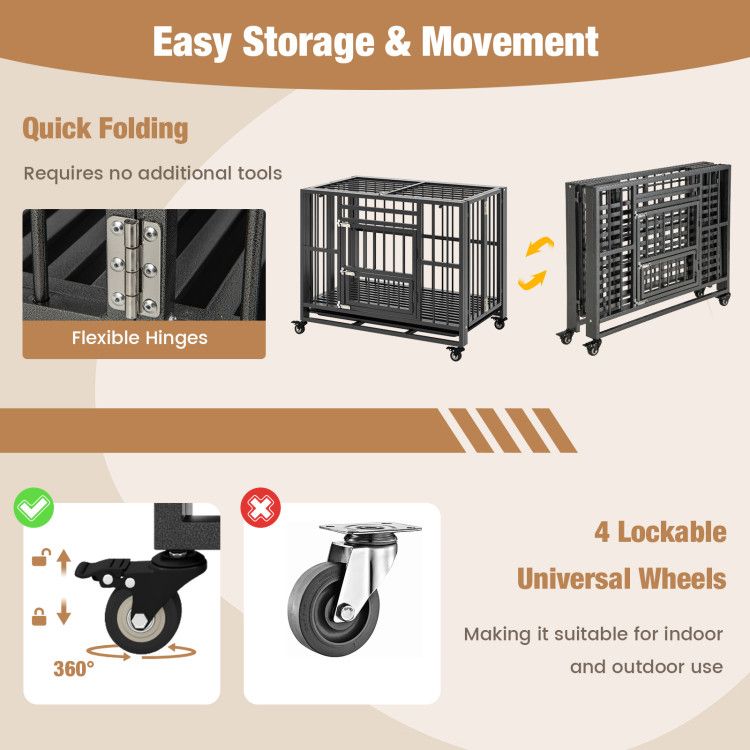 Foldable Heavy-Duty Metal Dog Cage Chew-Proof Dog Crate