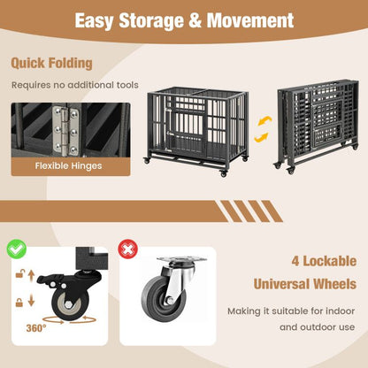 Foldable Heavy-Duty Metal Dog Cage Chew-Proof Dog Crate