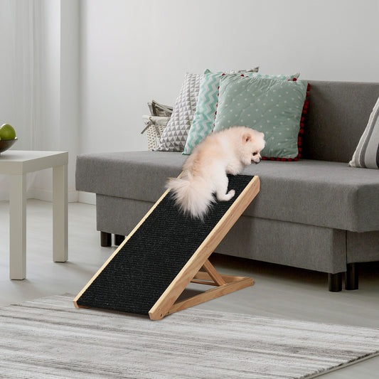 Foldable Pet Ramp with Non-Slip Carpet Height Adjustable Pine Wood