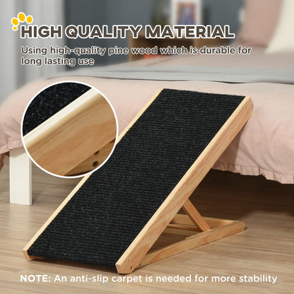 Foldable Pet Ramp with Non-Slip Carpet Height Adjustable Pine Wood