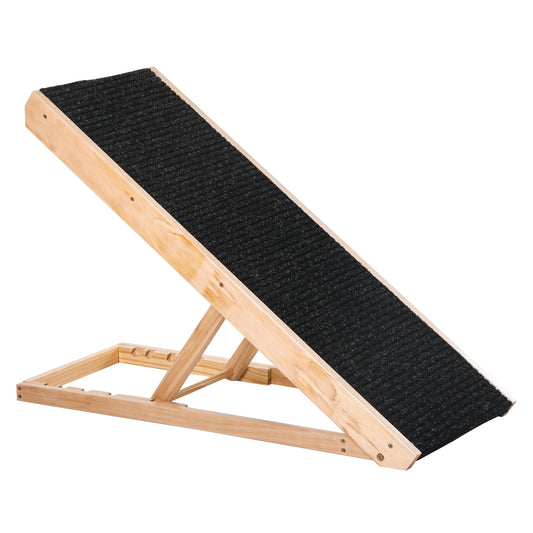 Foldable Pet Ramp with Non-Slip Carpet Height Adjustable Pine Wood