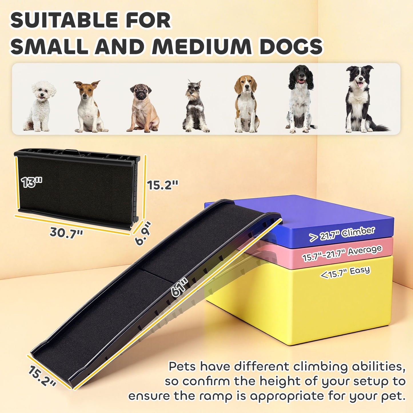 Folding Dog Ramp for Car, 61 Inches Portable Pet Ramp with Non Slip