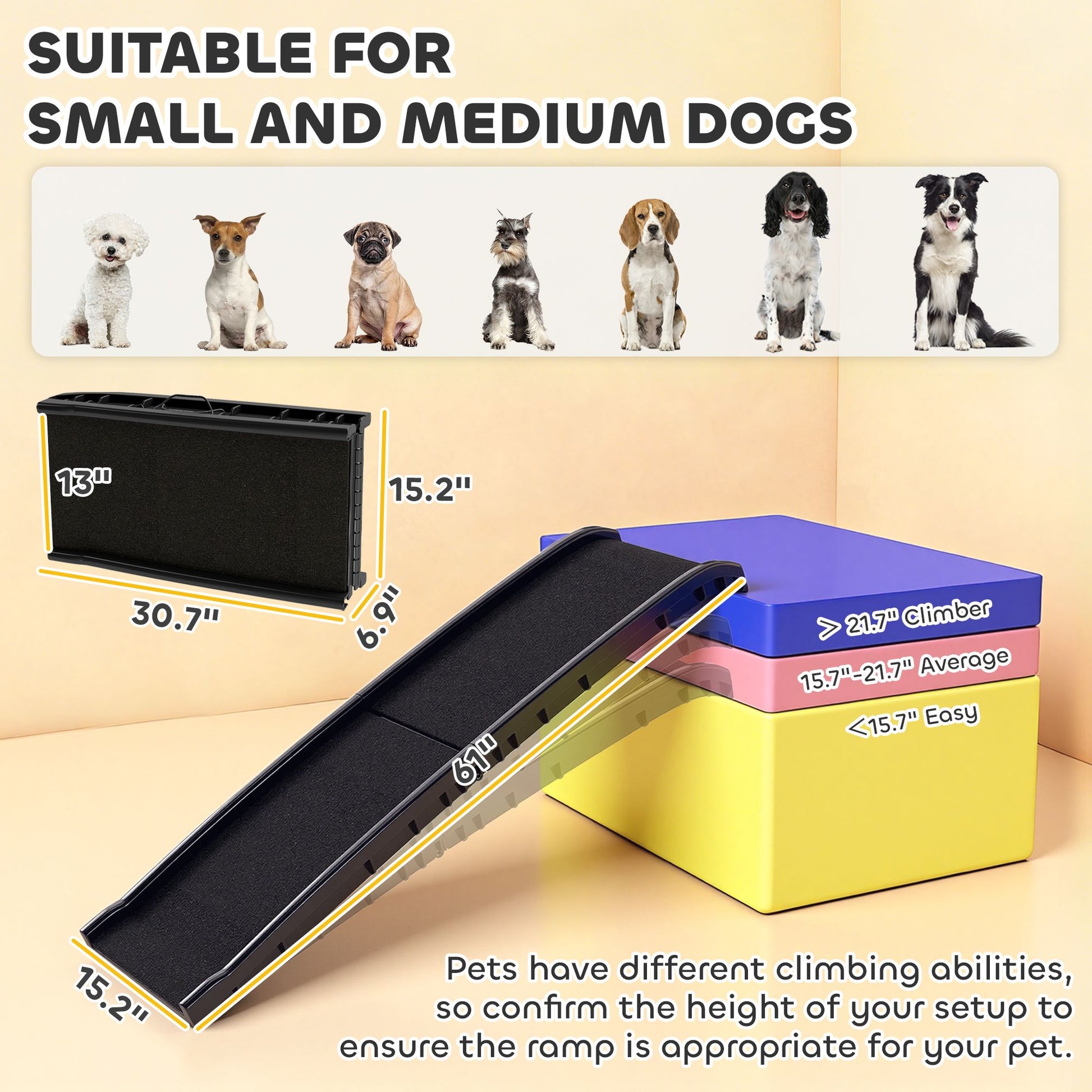 Folding Dog Ramp for Car, 61 Inches Portable Pet Ramp with Non Slip