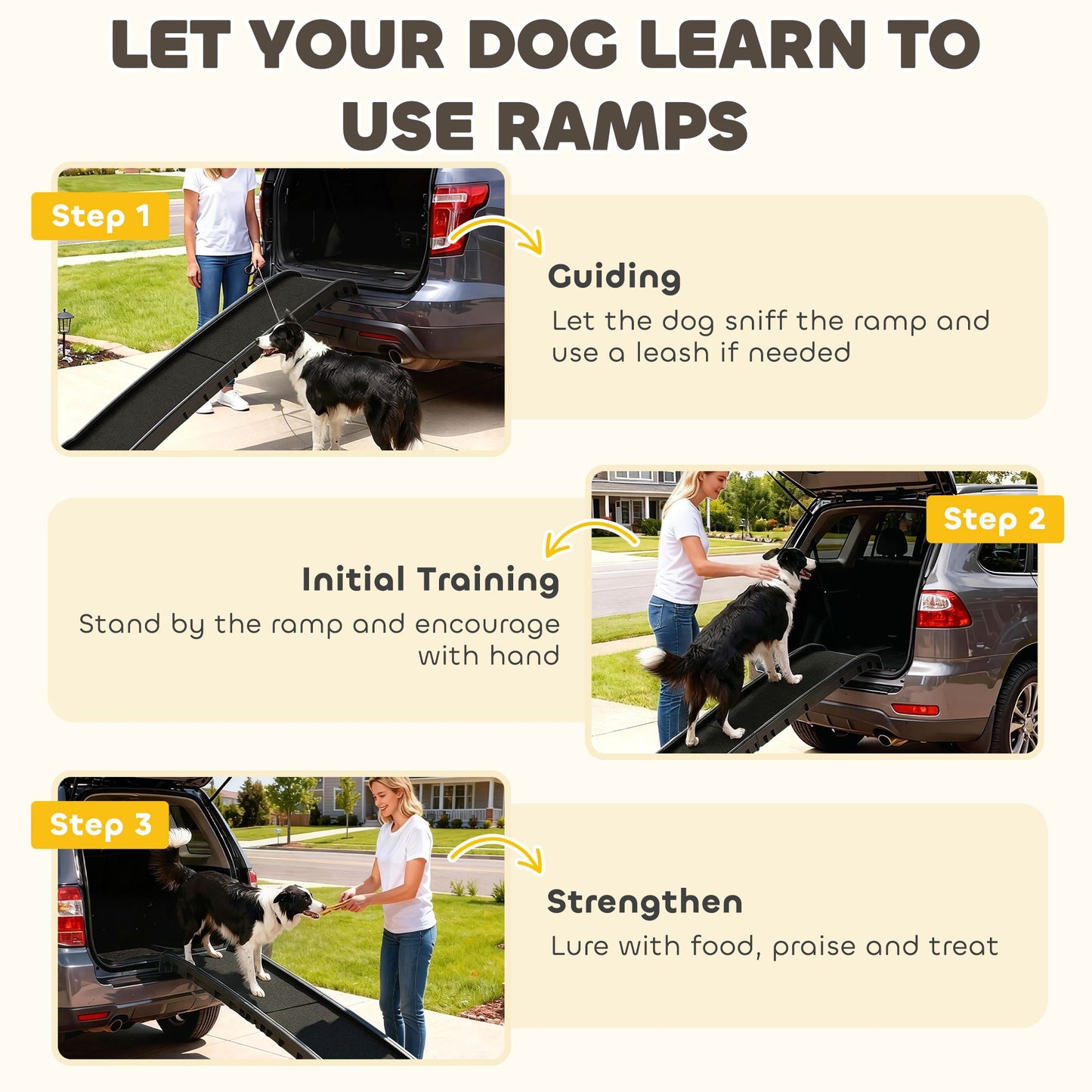 Folding Dog Ramp for Car, 61 Inches Portable Pet Ramp with Non Slip