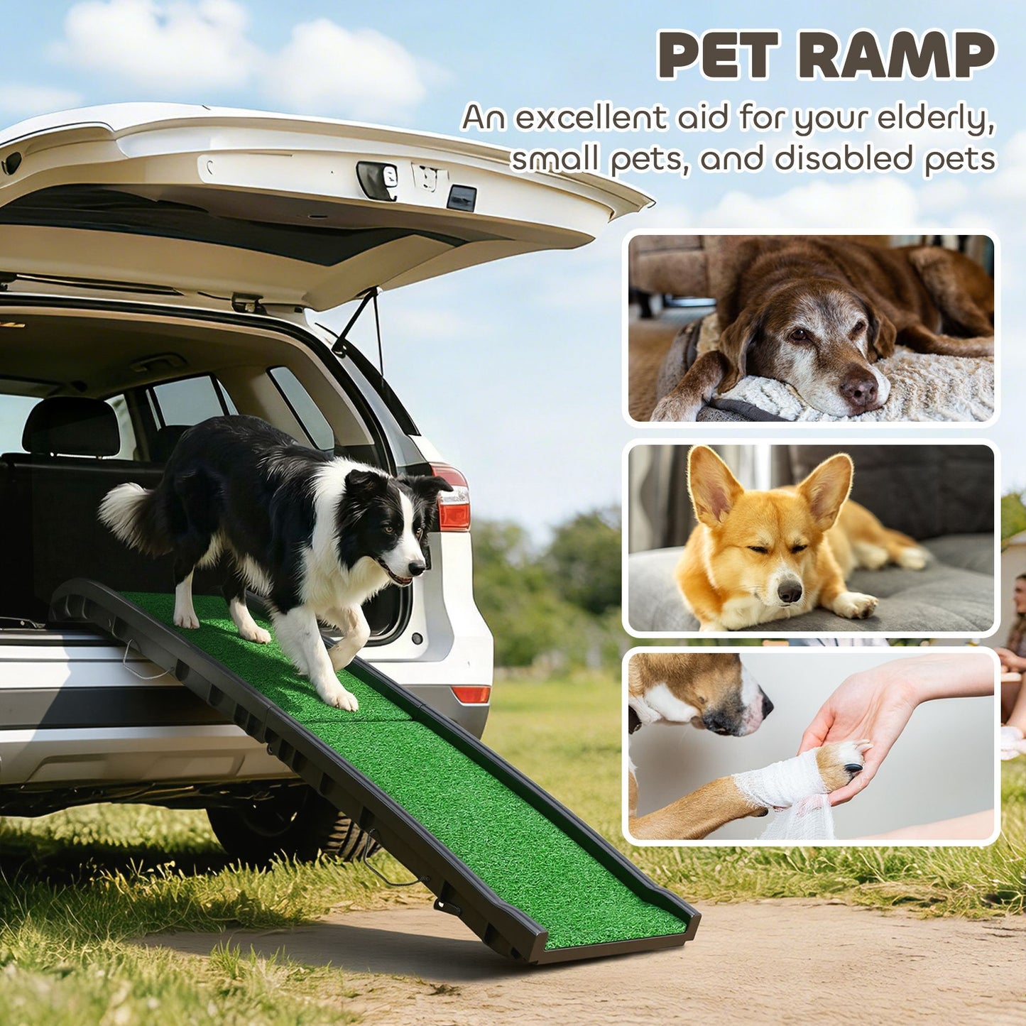 Folding Dog Ramp for Car, 61 Inches Portable Pet Ramp with Non Slip
