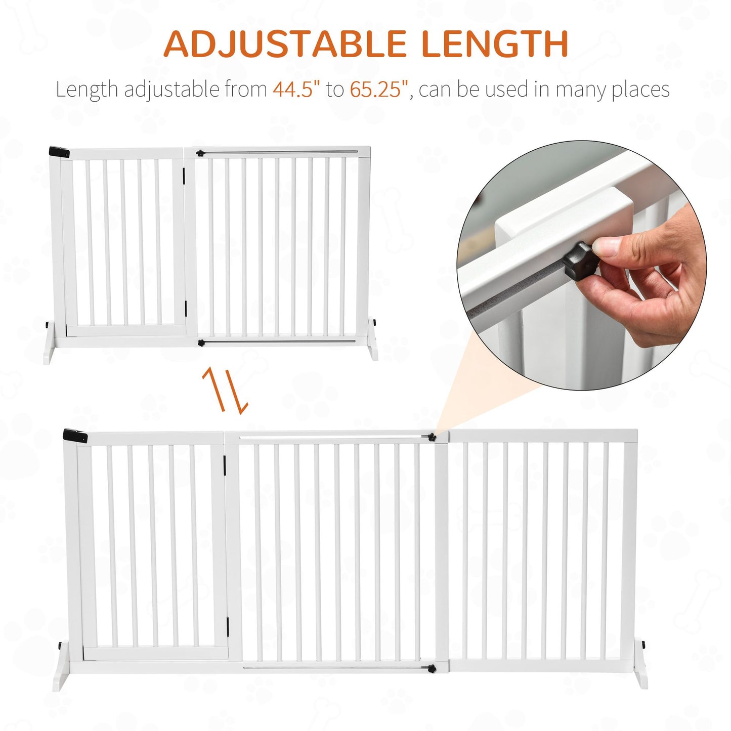 Freestanding Pet Gate Adjustable Wooden Dog Barrier 3 Panel Safety
