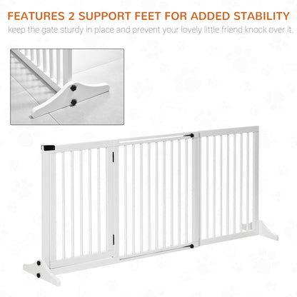 Freestanding Pet Gate Adjustable Wooden Dog Barrier 3 Panel Safety