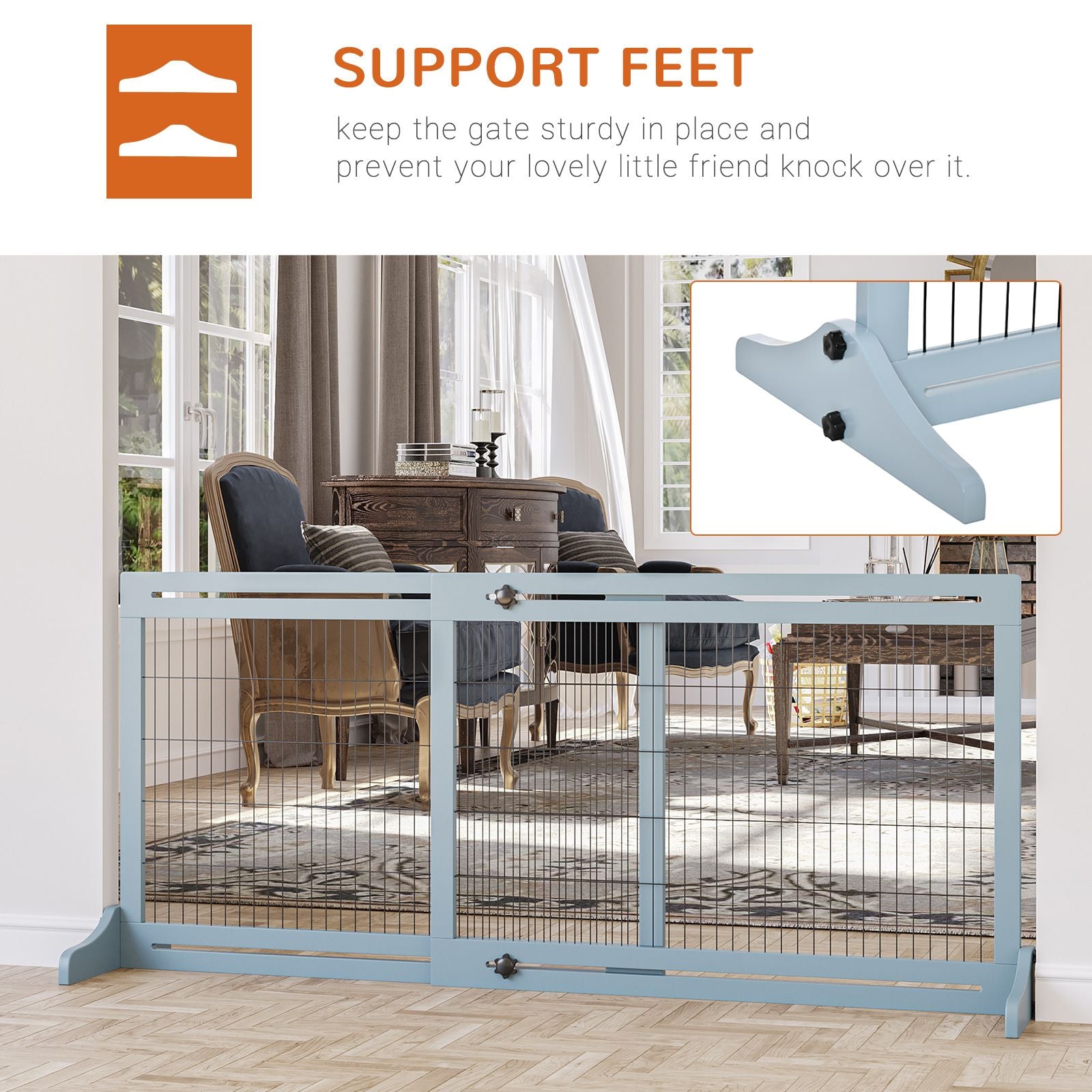 Freestanding Pet Gate Extra Wide 72 H Adjustable Dog Cat Fence Blue