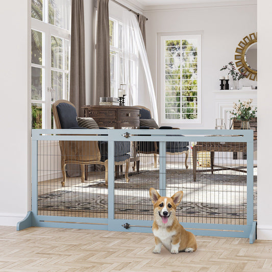 Freestanding Pet Gate Extra Wide 72 H Adjustable Dog Cat Fence Blue