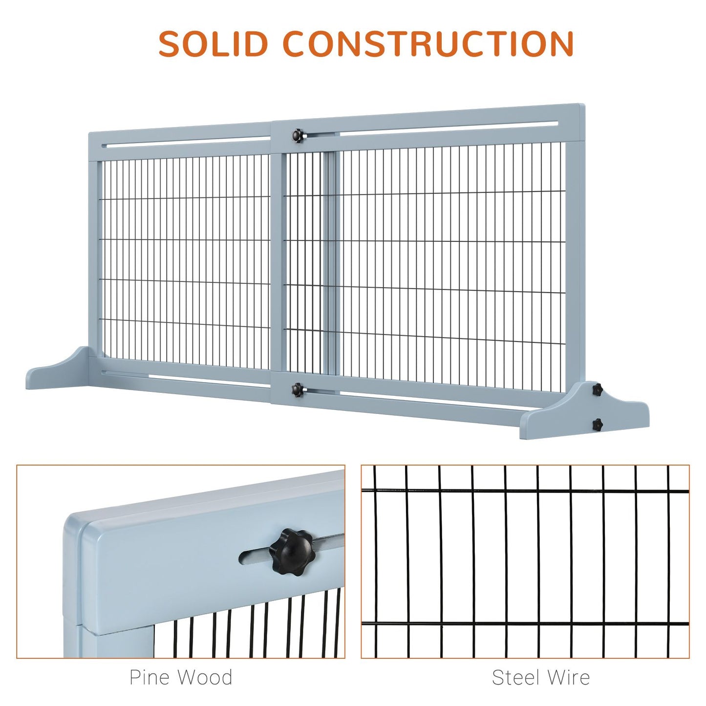 Freestanding Pet Gate Extra Wide 72 H Adjustable Dog Cat Fence Blue