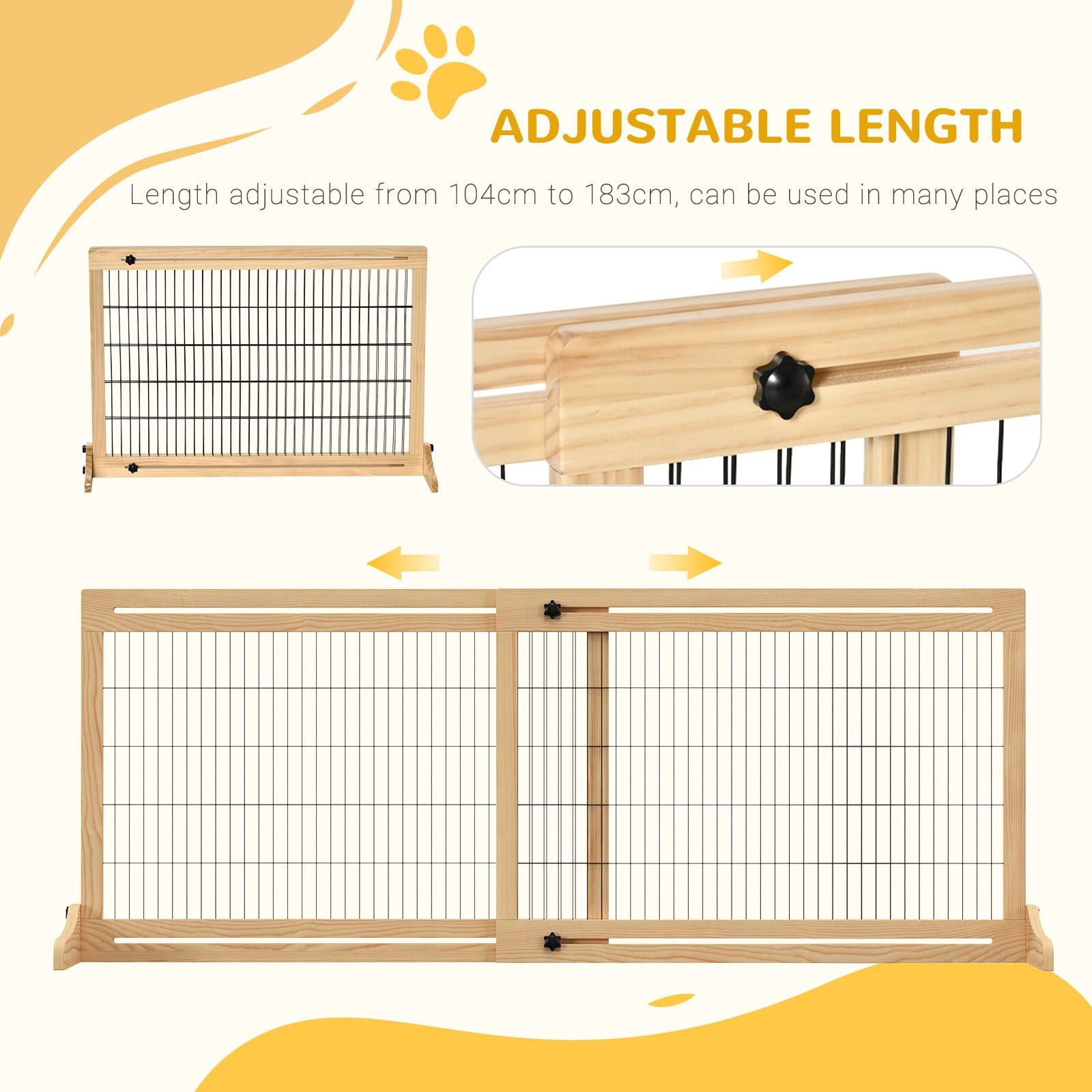 Freestanding Pet Gate Extra Wide 72 H Dog Cat Barrier Natural
