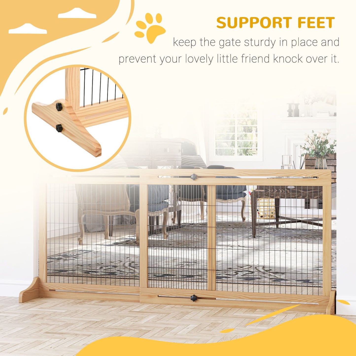 Freestanding Pet Gate Extra Wide 72 H Dog Cat Barrier Natural
