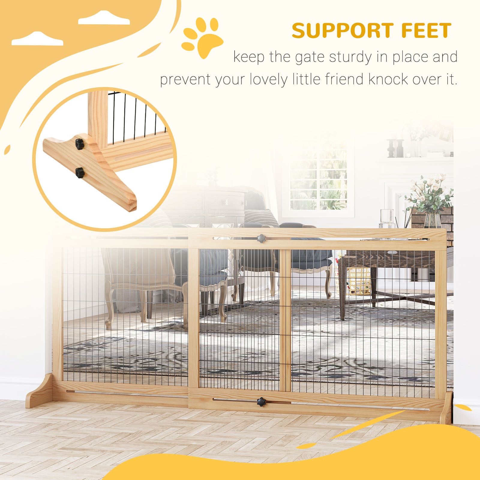 Freestanding Pet Gate Extra Wide 72 H Dog Cat Barrier Natural